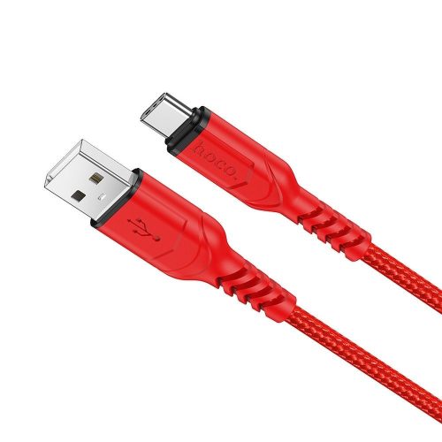USB-C (Type-C) adatkábel, töltőkábel, USB-USB-C, szövet bevonat, piros, 3A 1m, Hoco X59