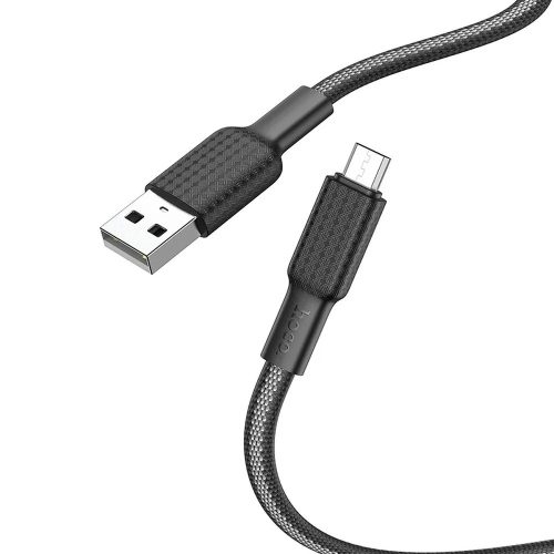 Micro USB adatkábel, töltőkábel, gyorstöltő, szövet bevonat, fekete, 2.4A 1m, Hoco X69