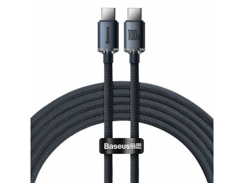 Baseus USB-C (Type-C) adatkábel, töltőkábel, gyorstöltő, szövet bevonat, fekete, 100W 1.2m, Baseus Crystal Shine Series CAJY000601