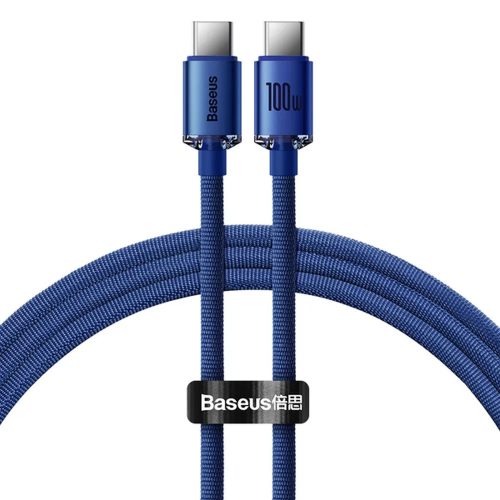 Baseus USB-C (Type-C) adatkábel, töltőkábel, gyorstöltő, szövet bevonat, kék, 100W 1.2m, Baseus Crystal Shine Series CAJY000603