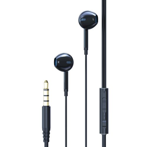 Devia EM024 jack (3,5 mm) fekete hangerőszabályzós stereo headset, fülhallgató, headset, fülhallgató