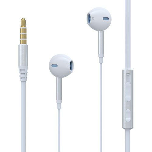 Devia EM024 jack (3,5 mm) fehér hangerőszabályzós stereo headset, fülhallgató, headset, fülhallgató