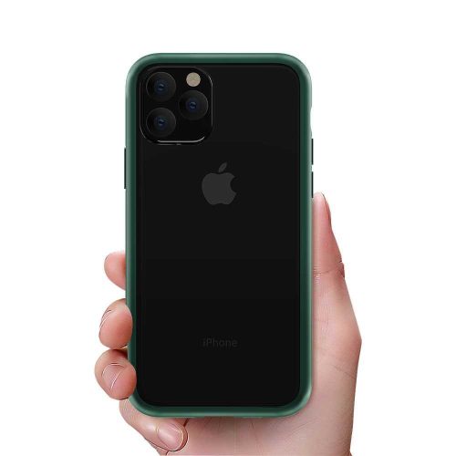 Telefon tok, iPhone 11 Pro hátlaptok, ütésálló, zöld keretes, átlátszó, Devia Shark4