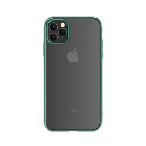   iPhone 11 Pro hátlaptok, telefon tok, kemény, zöld kerettel, átlátszó, Devia Glimmer