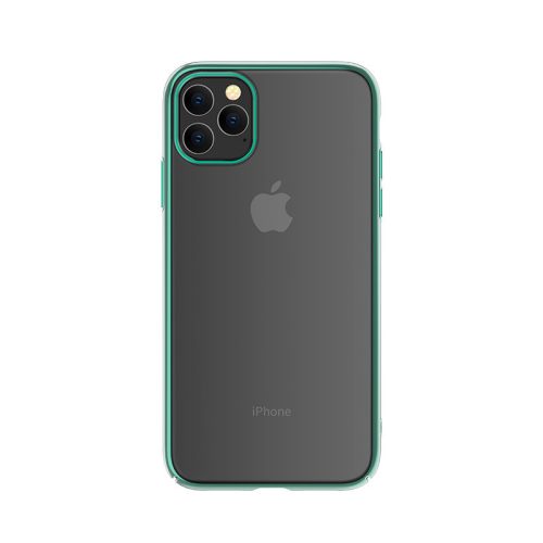 Telefon tok, iPhone 11 Pro Max hátlaptok, kemény, zöld kerettel, átlátszó, Devia Glimmer