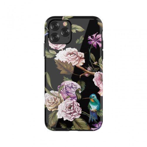 Telefon tok, iPhone 11 Pro hátlaptok, virág mintás, fekete, Devia Perfume Lily
