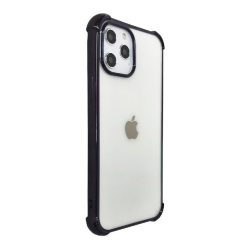 iPhone 12 Mini hátlaptok, telefon tok, ütésálló, erősített sarkokkal, fekete kerettel, átlátszó, Devia Glitter Shockproof