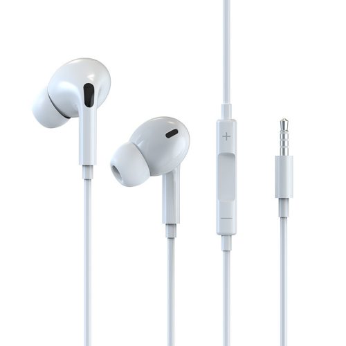 Devia EM027 fehér hangerőszabályzós stereo headset, fülhallgató, headset, fülhallgató