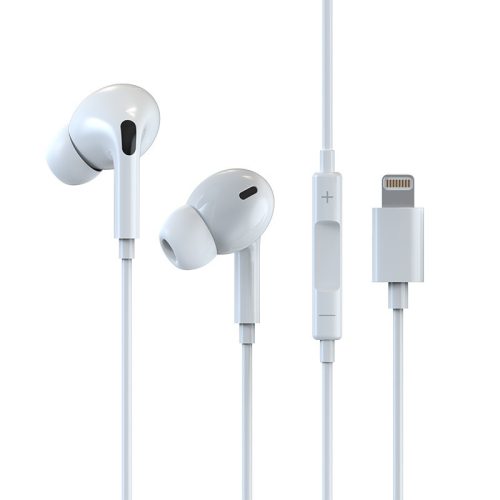 Devia iPhone 8pin, lightning fehér hangerőszabályzós stereo headset, fülhallgató, headset, fülhallgató