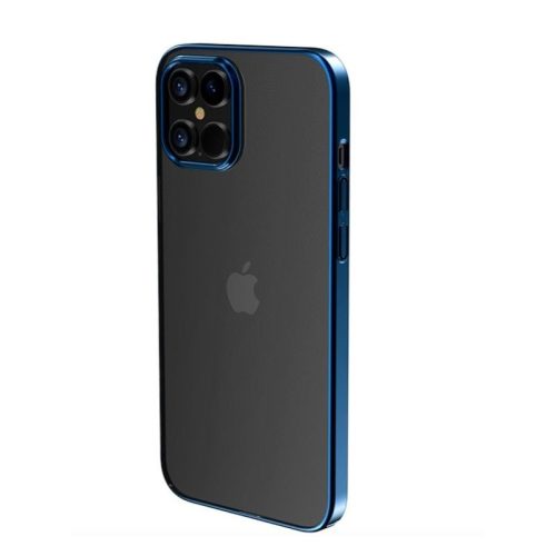 Telefon tok, iPhone 12 Pro Max hátlaptok, kemény, kék kerettel, átlátszó, Devia Glimmer