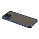 iPhone 12 Pro Max hátlaptok, telefon tok, ütésálló, erősített sarkokkal, kék kerettel, átlátszó, Devia Glitter Shockproof