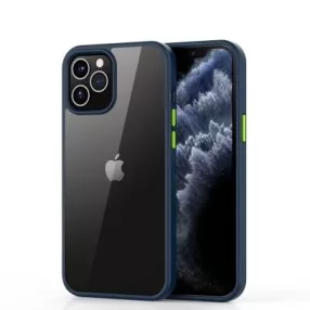   iPhone 12 Pro Max hátlaptok, telefon tok, ütésálló, kék kerettel, átlátszó, Devia Shark