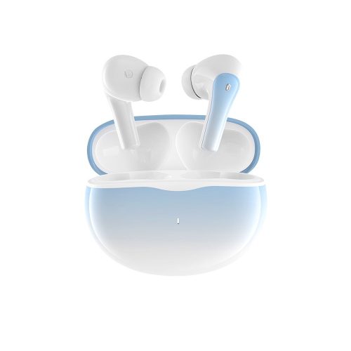 Vezeték nélküli fülhallgató, stereo bluetooth headset töltőtokkal, TWS, fehér-kék, Devia M4