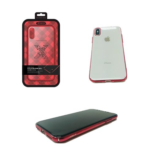 iPhone X / XS szilikon tok, hátlaptok, telefon tok, piros keretes, átlátszó, Joway BHK32
