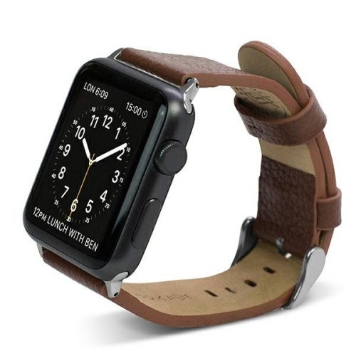 Apple Watch 4/5/6/7/8/9/SE/SE2 okosóra szíj, 42/44/45mm kompatibilis, bőr, barna, LUX