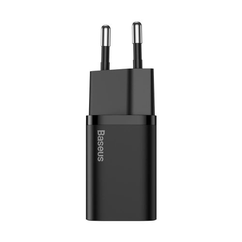 Hálózati töltőfej, adapter, USB-C (Type-C) port, gyorstöltő, Super Si technológia, 30W, fekete, Baseus CCSUP-J01