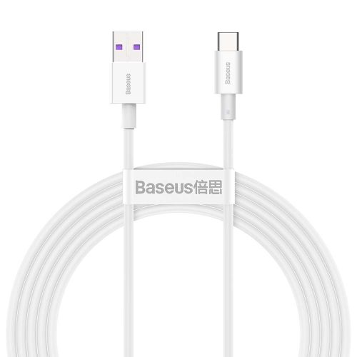 USB-C (Type-C) adatkábel, töltőkábel, USB-USB-C, fehér, 6A 2m, Baseus Superior