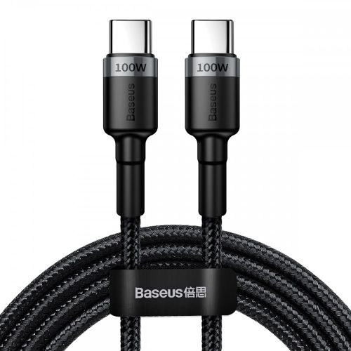 Baseus USB-C (Type-C) adatkábel, töltőkábel, fekete-szürke, szövet bevonat, 2m 5A, Baseus