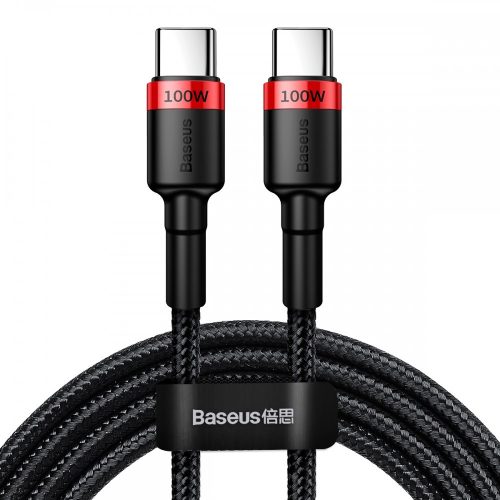 Baseus USB-C (Type-C) adatkábel, töltőkábel, fekete-piros, szövet bevonat, 2m 5A 100W, Baseus