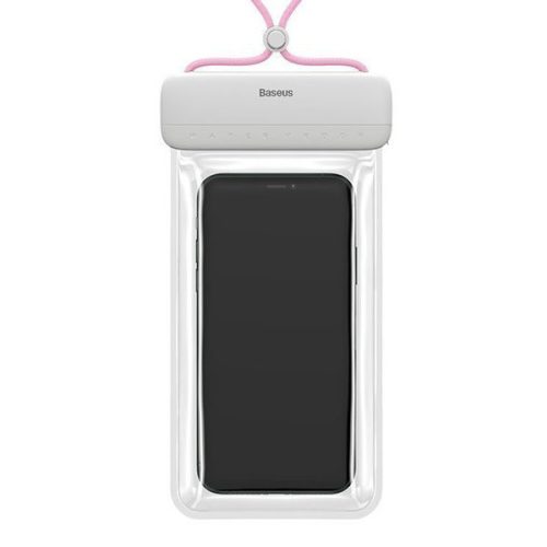 Vízálló telefon tok, 7.2", átlátszó / fehér-rózsaszín, PVC + ABS + szilikon, IPX8, Baseus Let's Go