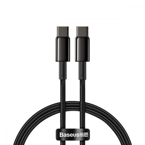 Baseus USB-C (Type-C) adatkábel, töltőkábel, fekete, szövet bevonat, 100W 1m, Macbook, laptophoz is jó, Baseus Tungsten