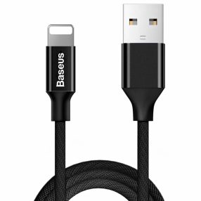  iPhone adatkábel, töltőkábel, USB - iPhone 8pin, lightning, szövet bevonat, fekete, 2A 1.8m, Baseus CALYW-A01