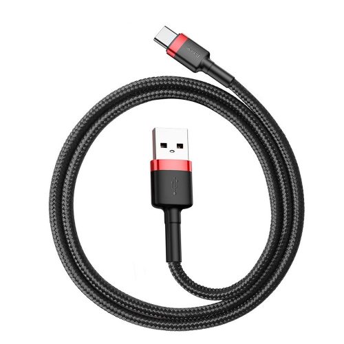 USB-C (Type-C) adatkábel, töltőkábel, USB-USB-C, fekete-piros, szövet bevonat, 0,5m 3A, Baseus CATKLF-A91