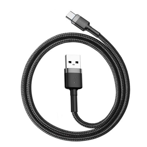 USB-C (Type-C) adatkábel, töltőkábel, USB-USB-C, fekete-szürke, szövet bevonat, 0,5m 3A, Baseus CATKLF-AG1