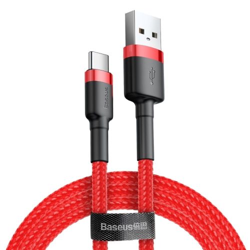 USB-C (Type-C) adatkábel, töltőkábel, USB-USB-C, szövet bevonat, piros, 2A 2m, Baseus CATKLF-C09