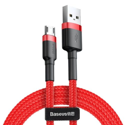 Micro USB adatkábel, töltőkábel, szövet bevonat, piros, 1.5A 2m, Baseus Cafule CAMKLF-C09