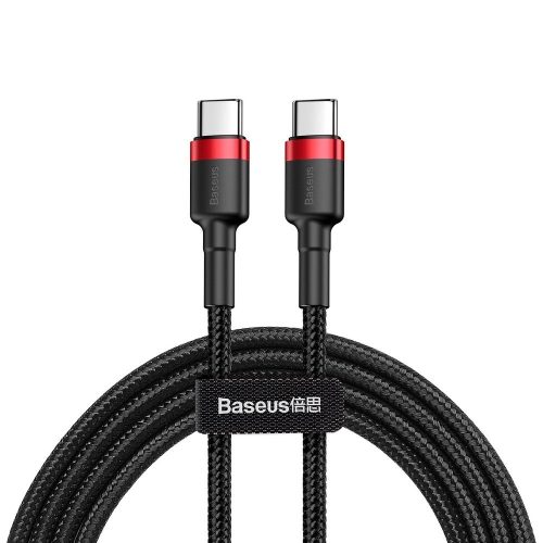 Baseus USB-C (Type-C) adatkábel, töltőkábel, szövet bevonat, fekete-piros, 2A 2m, Baseus CATKLF-H91