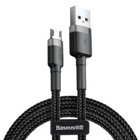   Micro USB adatkábel, töltőkábel, szövet bevonat, fekete-szürke, 2.4A 3m, Baseus Cafule CAMKLF-HG1