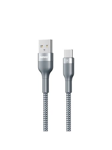 USB-C (Type-C) adatkábel, töltőkábel, USB-USB-C, szövet bevonat, gyors töltő (Fast charging), ezüst, 5A 1m, Remax RC-173a