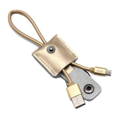 Micro USB adatkábel, töltőkábel, bőr bevonat, arany, 2.1A 0,3m, Remax RC-079m