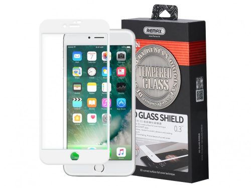 iPhone 7 Plus / 8 Plus üvegfólia, tempered glass, előlapi, 3D, edzett, hajlított, fehér kerettel, Remax GL-04