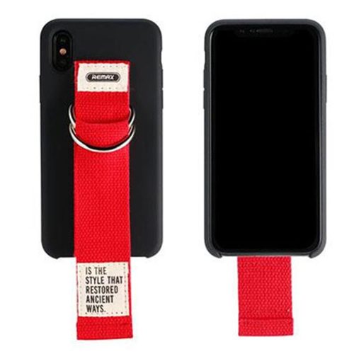 iPhone X / XS szilikon tok, hátlaptok, telefon tok, szíjjal, fekete, Remax RM-1643