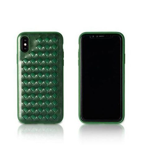 Telefon tok, iPhone X / XS hátlaptok, műbőr, fonott, zöld, Remax RM-1637