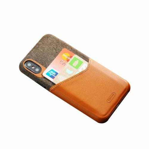Telefon tok, iPhone X / XS hátlaptok, bankkártya tartós, barna, Remax RM-1650