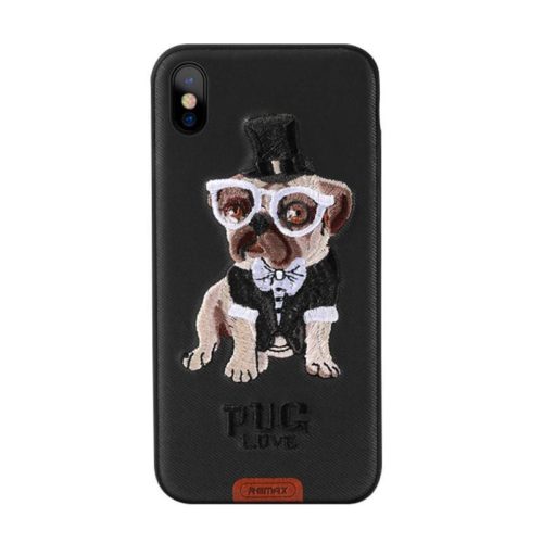 Telefon tok, iPhone 7 Plus / 8 Plus hátlaptok, kutya mintás, fekete, Remax RM-1647, Pug Love