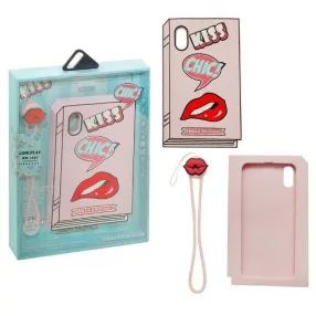   iPhone X / XS szilikon tok, hátlaptok, telefon tok, napló alakú, rózsaszín, Remax RM-1646