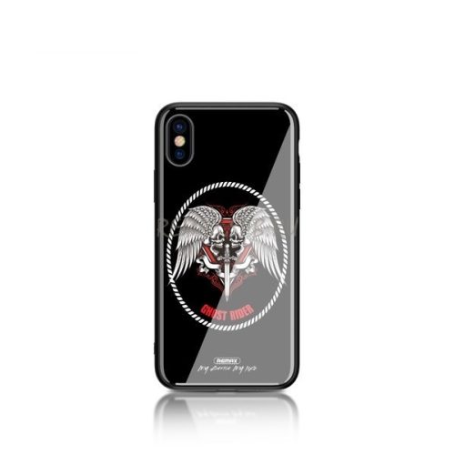 Telefon tok, iPhone X / XS hátlaptok, műanyag, szellemlovas mintás, fényes, fekete, Remax RM-1653, BL-02, Ghost Rider