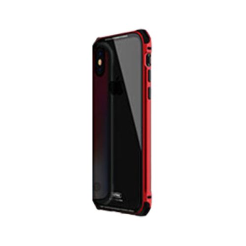 Telefon tok, iPhone X / XS hátlaptok, fémkerettel, üveghátlapos, piros, Remax RM-1658