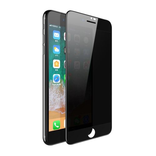iPhone 7 Plus / 8 Plus előlapi, 9D, edzett, hajlított, betekintés védelemmel, fekete kerettel, Remax GL-35