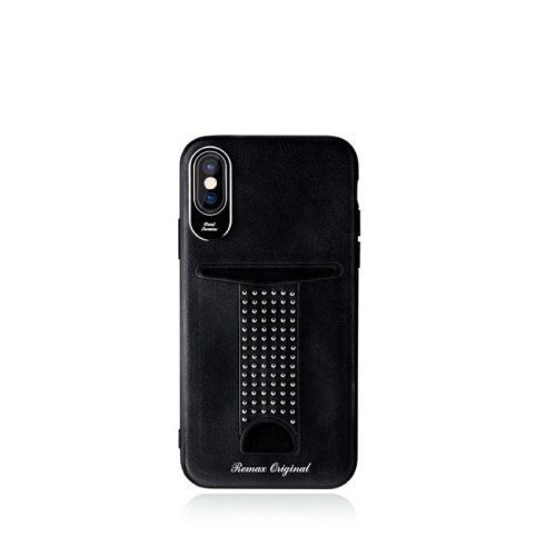 Telefon tok, iPhone X / XS hátlaptok, műbőr, bankártyatartós, fekete, Remax RM-1668