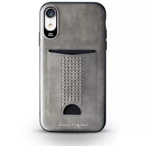   iPhone X / XS hátlaptok, telefon tok, műbőr, bankártyatartós, szürke, Remax RM-1668