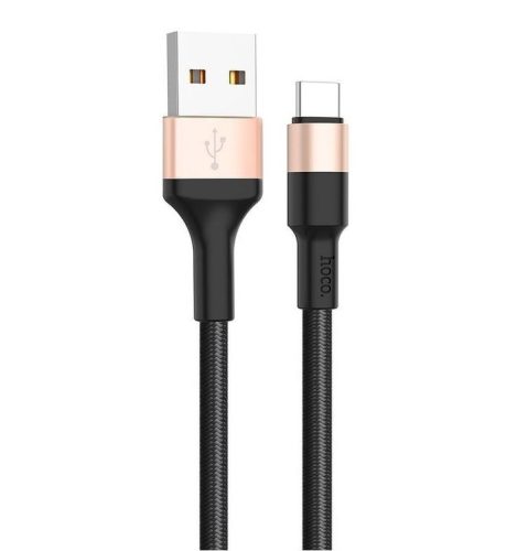 USB-C (Type-C) adatkábel, töltőkábel, USB-USB-C, szövet bevonat, fekete-arany, 3A 1m, Hoco X26