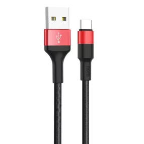   USB-C (Type-C) adatkábel, töltőkábel, USB-USB-C, szövet bevonat, fekete-piros, 3A 1m, Hoco X26