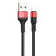 USB-C (Type-C) adatkábel, töltőkábel, USB-USB-C, szövet bevonat, fekete-piros, 3A 1m, Hoco X26