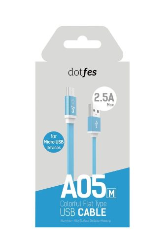 Micro USB adatkábel, töltőkábel, kék, 2.5A 1m, Dotfes A05m