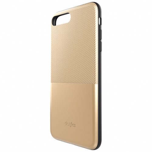 Telefon tok, iPhone 6 / 6S hátlaptok, karbon mintás, bankkártya tartós, beépített fémlappal, arany, Dotfes G02
